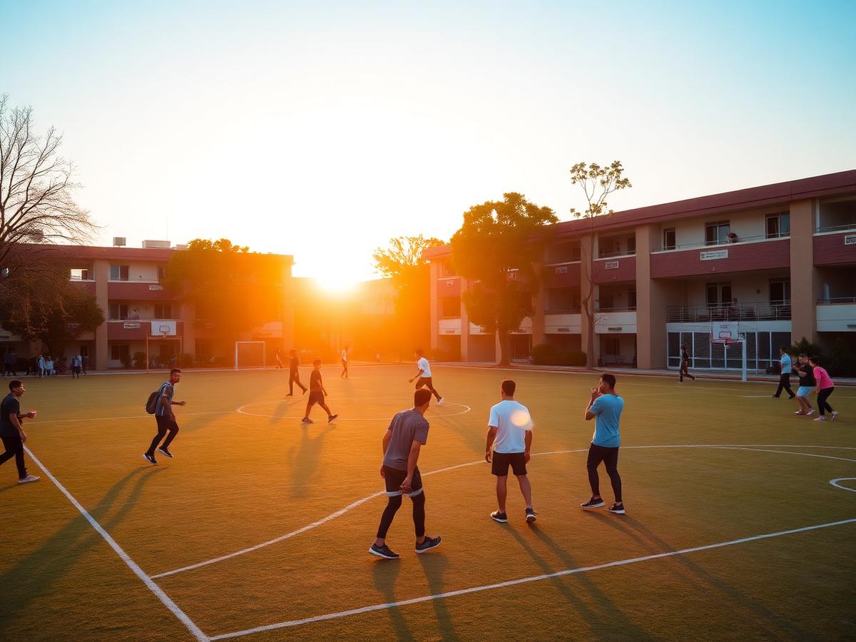 Students playing on the campus sports ground