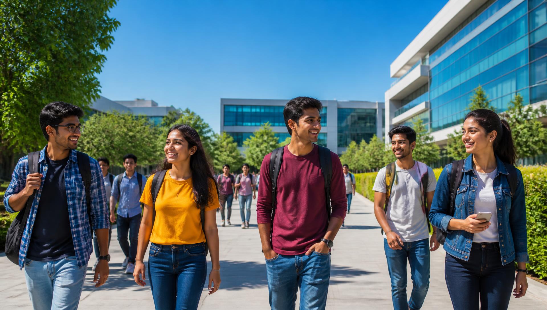 Freshers walking through the Rayat Bahra University campus